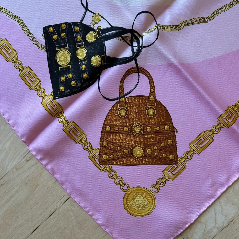 Versace Vintage ‘08 Pink Handbag Silk Scarf - 34 inches w/ certificate NIB/NWT
